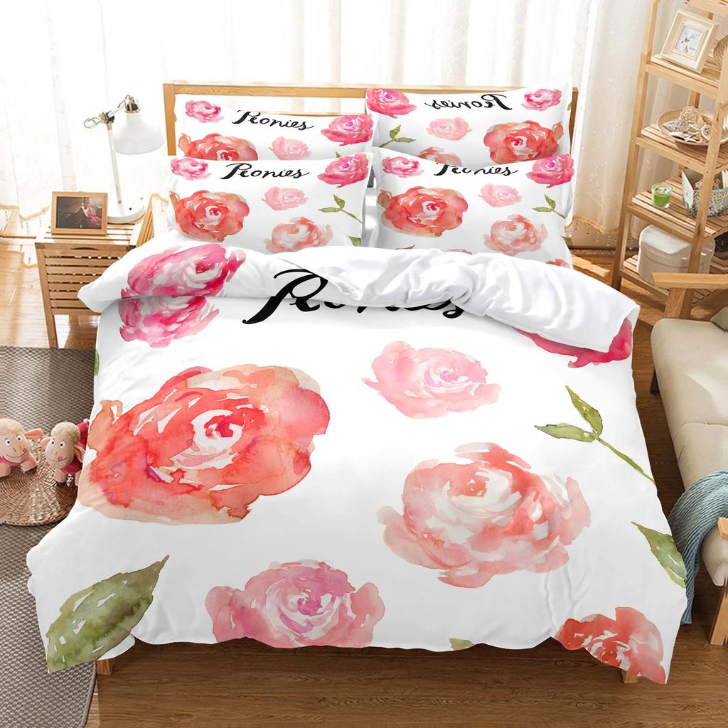 Flor Rosa Vermelha Roupa de Cama de Casamento Super Confortável Tamanho Casal King Capa de Edredom 2 Peças Fronha Têxtil para Casa Conjuntos de Capas para Camas