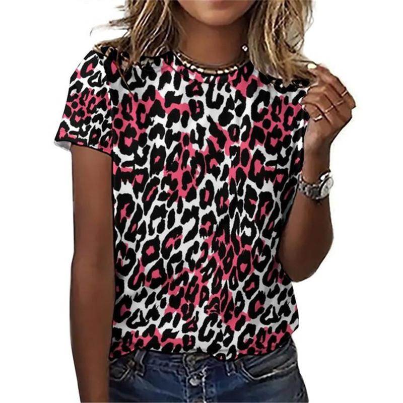 Leopard Rose Floral Pattern 3D Print T-Shirts Women's Street Casual Short Sleeve T Shirt Harajuku Tees Y2k Tops Female Clothing