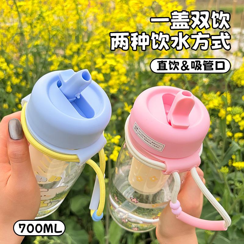 Water Bottle Cartoon Cute Plastic Cup Female High Value Light Luxury High Sense Water Cup Summer Large Capacity Outdoor Portable Straw Cup
