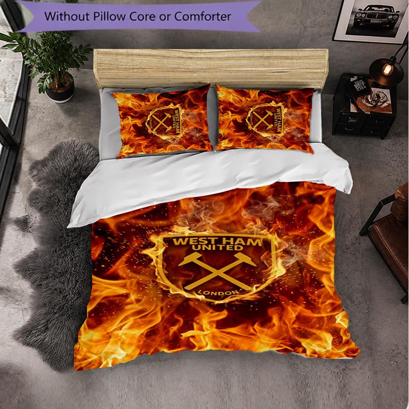 West Ham United Football 3 Piece Bedding Set Soft Duvet Cover Set with Pillowcases Printed Bedroom Decor Set for Home