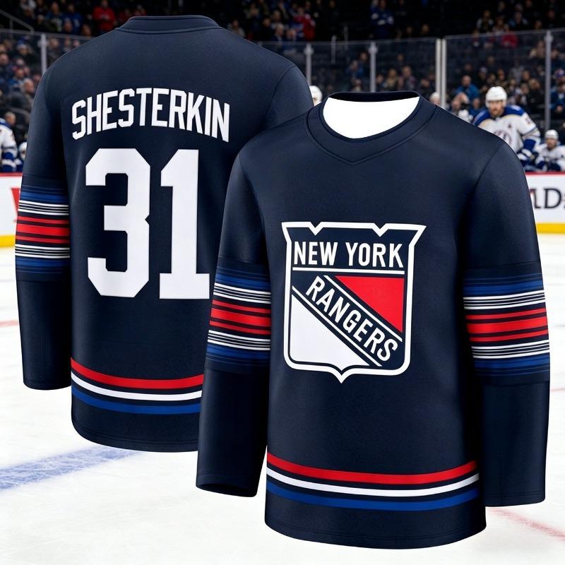 Neuer Herren Eishockey Trainingsanzug - Raptor 3D-Druck - Schnelltrocknend, Feuchtigkeitsableitend, Marineblaue Farbe - Langarm-Oberteil Kinder