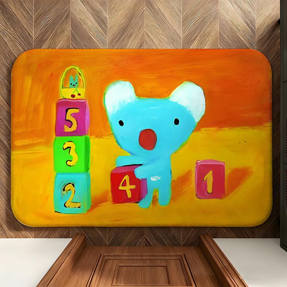 Cartoon PPenelope The Blue Koala Floor Mat Soft Flannel Floor Mat Suitable for Entryways, Living Rooms, Bedrooms, and Bathrooms