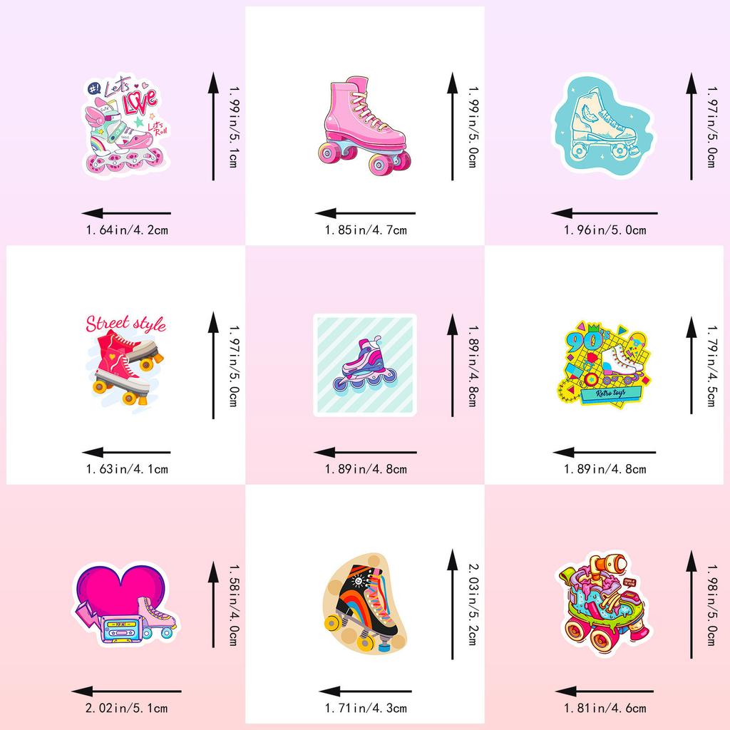 50Pcs Roller Skates Stickers Waterproof Reusable DIY Decals for Phone Laptop Tablet