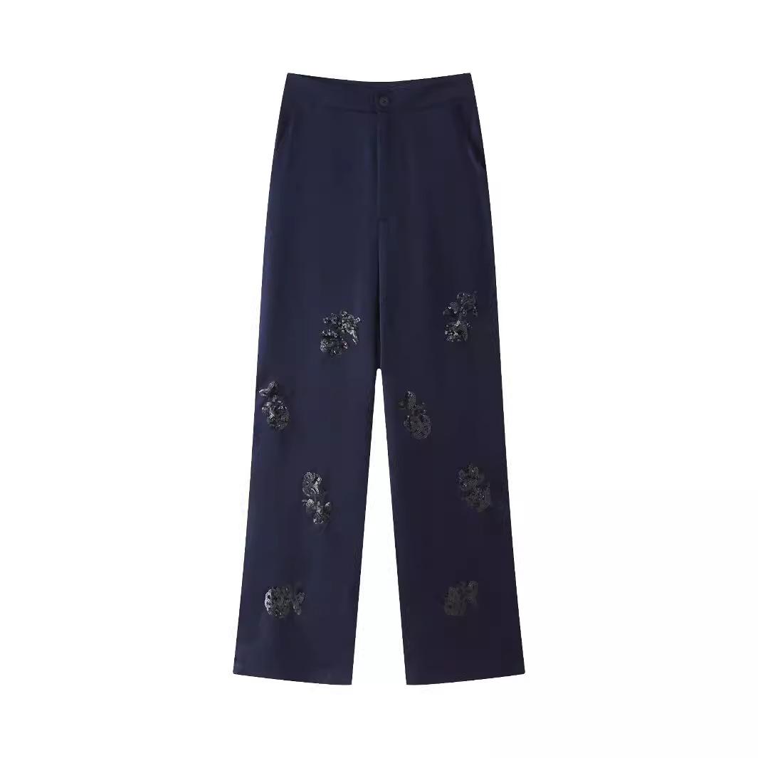 

Пояс с блестками, рубашка и брюки, комплекты женских модных рубашек с v-образным вырезом и длинными рукавами, широкие пуговицы на молнии, женский комплект 2024, летний женский костюм XS