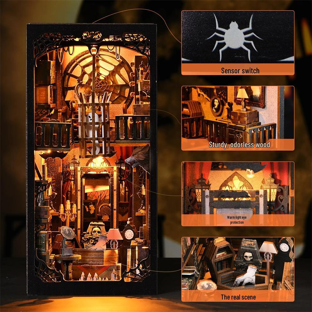 Addams Family DIY Cabin Building Blocks: Handmade Assembly Bookend Model for Halloween