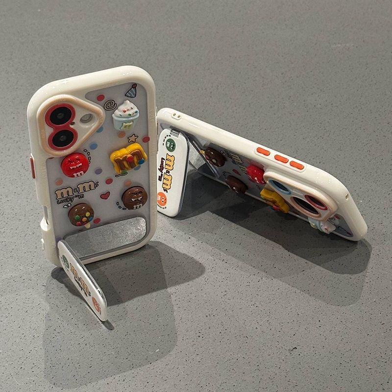 Contrast Color Small Fun M Beans Suitable for Apple 16 Mobile Phone Case Three Dimensional with Bracket IPhone 15 Mobile Phone Case Anti Fall 17