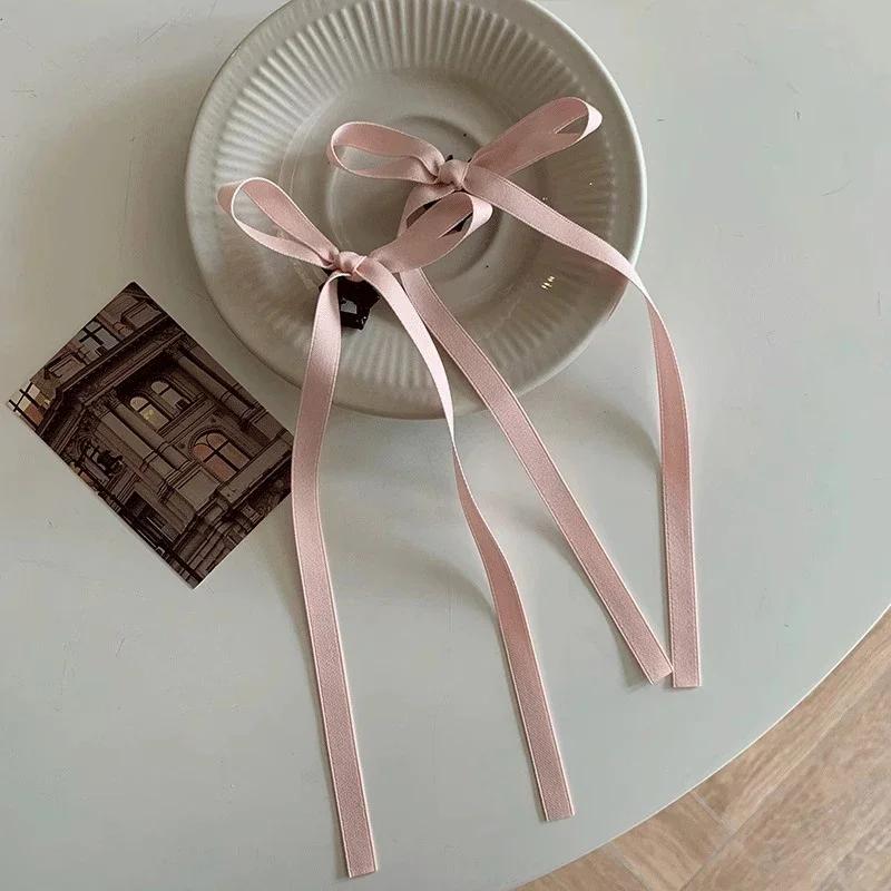 2PC/Set Long Ribbon Bow Hair Clip Fashion Sweet Black Mini Clips Hair Claw Headdress