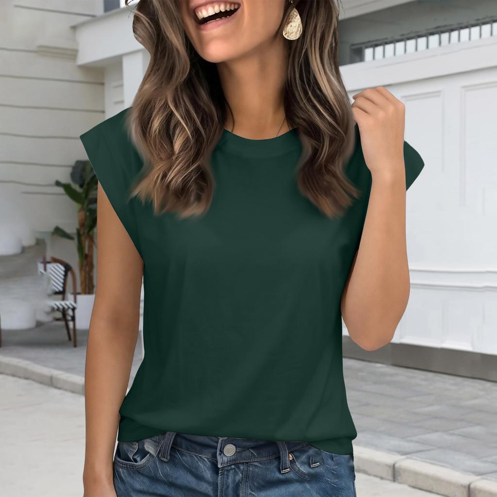 Fashionable Women's Loose Round Neck Short Sleeved T-shirt   Color Top Vest For Women