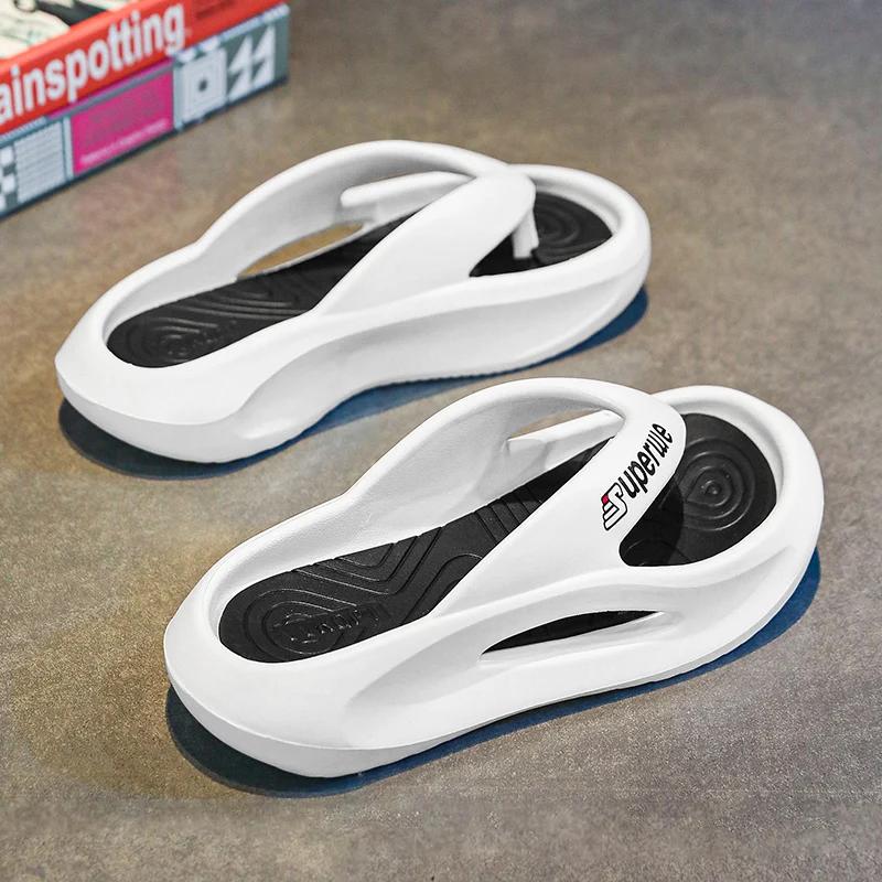 

Модные мужские и женские повседневные тапочки с ощущением ходьбы по какашкам, нескользящие сандалии, повседневные туфли с толстой мягкой подошвой, низкие, на клипсе 45 белый