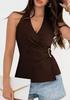 2026 Summer Solid Color Sleeveless V-neck Sexy Cross Halter Backless Women's Top