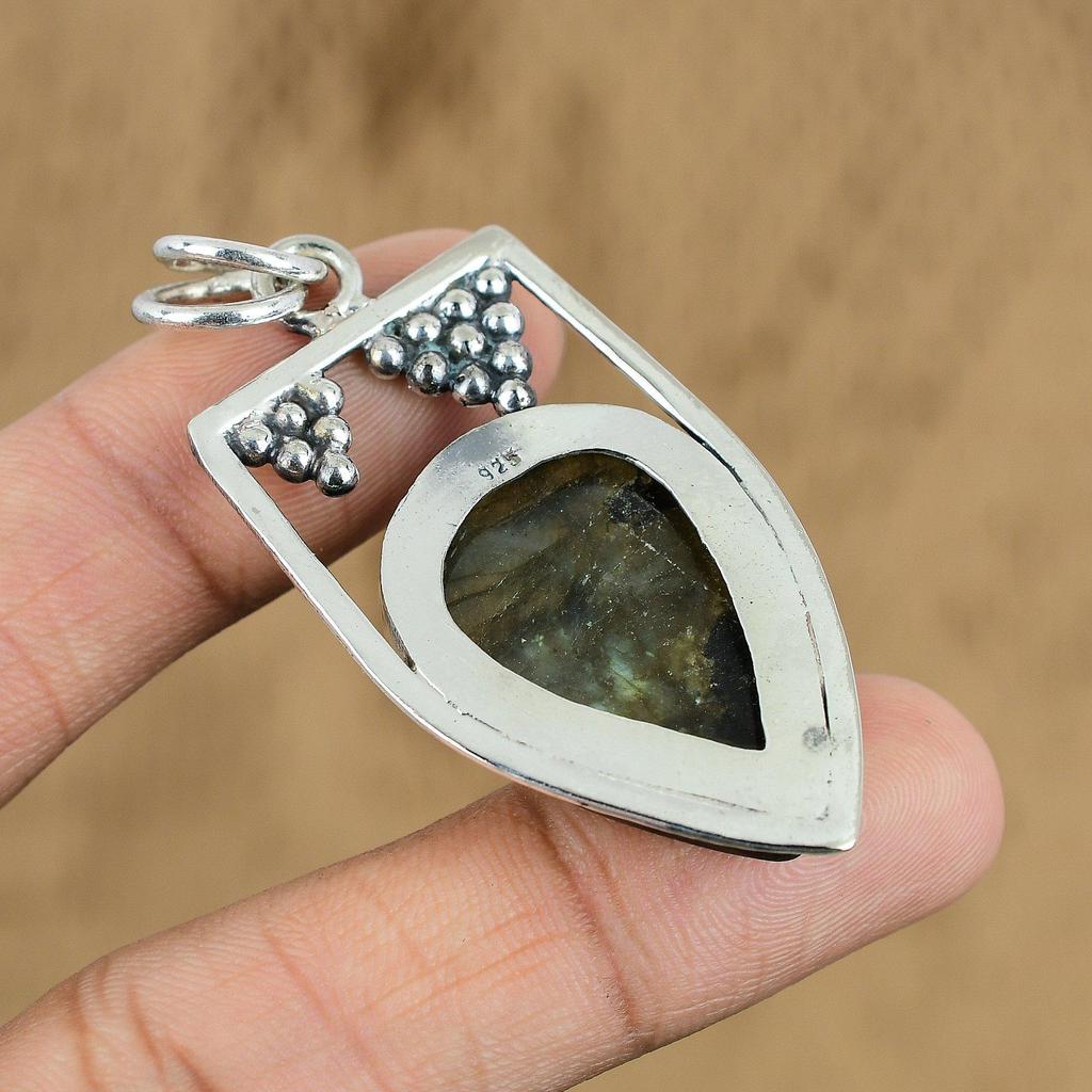 Cadeau de Mariage Pour Elle Pendentif en Argent Sterling 925 Pierre Gemme Labradorite Naturelle