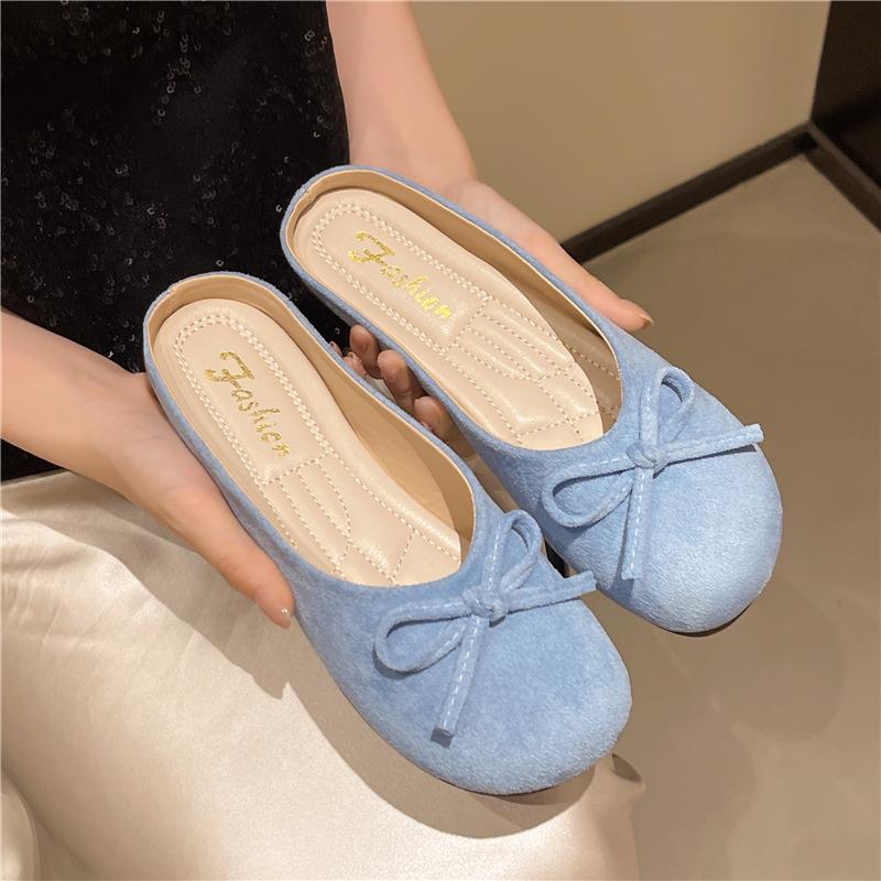 

Sweet Flats Women Summer Daily Flock Slip on Round Toe Fashion Shoes for Women Solid Butterfly knot Casual Shoes Plus Size 35 синий