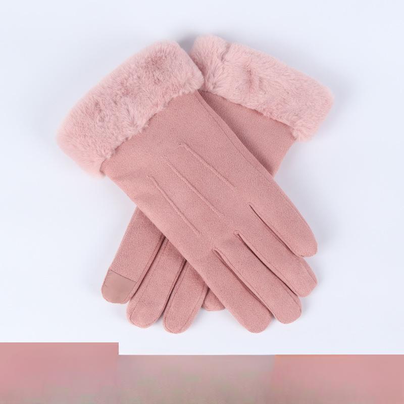 

Замшевые перчатки для женщин на зиму, милые в корейском стиле, мультяшные, японские, студенческие, ветрозащитные, с плюшевой подкладкой, теплые, с шерстяным помпоном