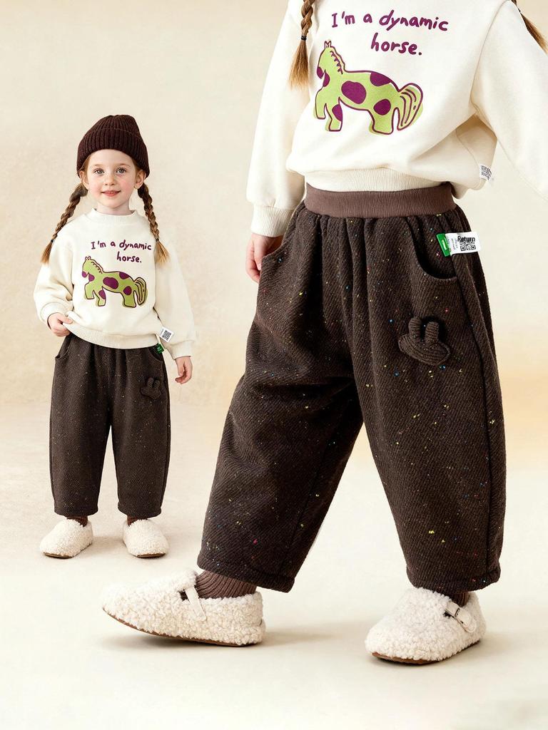 Tongbei 2025 Winter Girls' Double-Layer Fleece-Lined Casual Pants - Thick, Warm, Versatile Fashion.