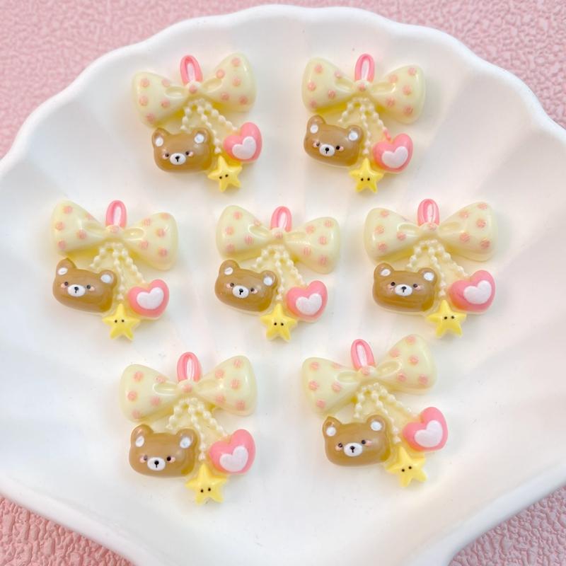 10Pcs New Cute Cartoon Little Bear Bow Series Flat Back Resin Cabochons DIY Jewelry Craft Decoration Accessorie