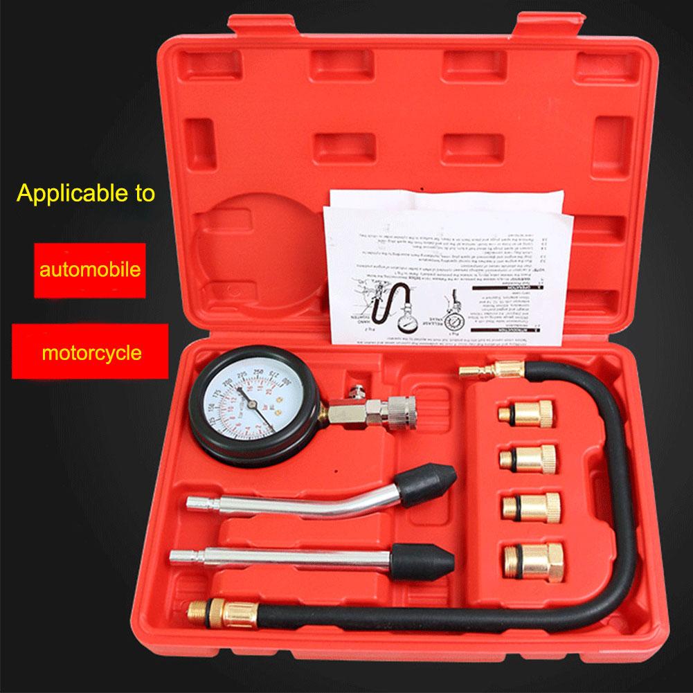 8Pcs Automotive Cylinder Tester Kit with M10 M12 M14 M18 Adapter Compression Tester Kit 0-300 PSI Pressure Gauge