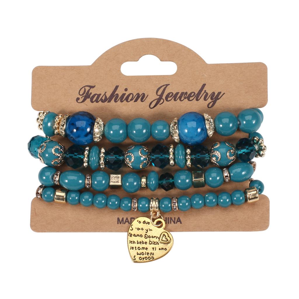 Bohemian Bead Peach Heart Bracelet Of Jewelry Elastic Four Piece Set