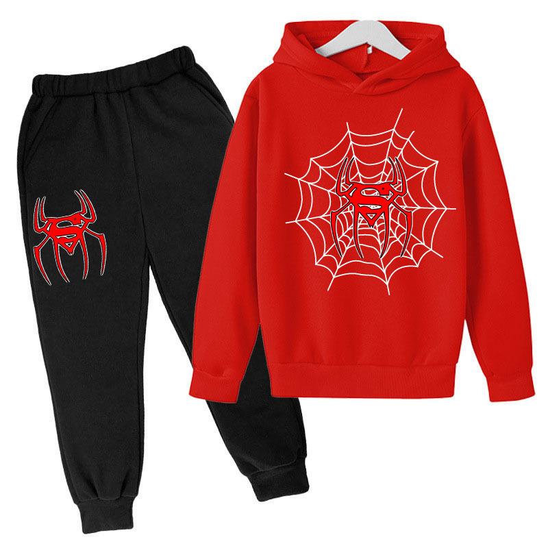 Autumn Winter Spider Printed Hoodies Sweatpants Set Fashionable Casual Warm Sports Long Sleeved Pants Men's Sport Wear