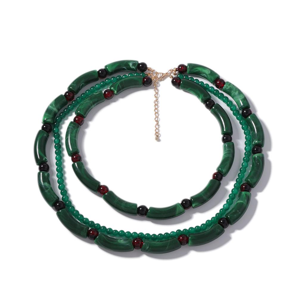 New Chinese retro old money style dark green bamboo joints multi-layer resin stacked with personalized necklaces, niche creative women's models
