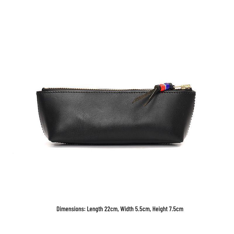 Luxurious Retro Zipper Pencil Case - Handmade, Large Capacity, Oil Wax Leather Pen Box for Students, Fountain Pen Holder