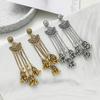 Indian Ethnic Style Jewelry Alloy Vintage Bells Bead Chain Tassel Long Jhumka Earrings For Women Daily Accessories