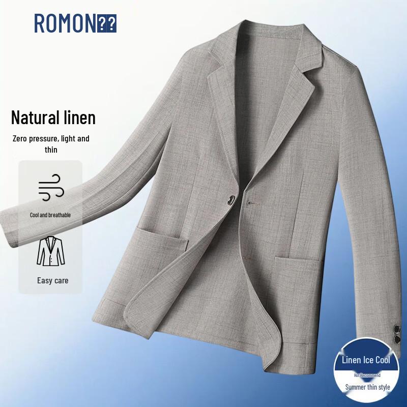ROMON Men s Ice-Feel Linen Blend Casual Blazer 4XL