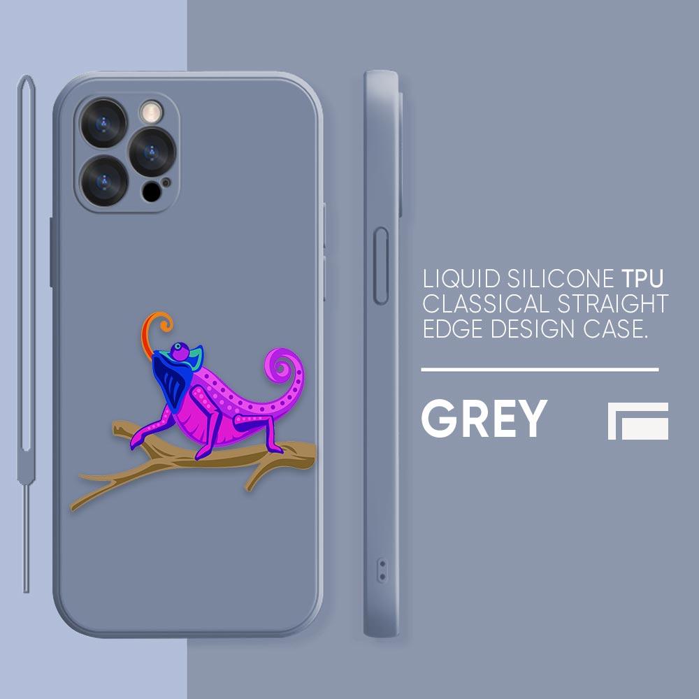 Funny Chameleon lizard Phone Case iPhone 11 12 13 14 Pro Max 7 8 Plus XR XS SE Straight Edge liquid Silica Gel Shell Cover Funda