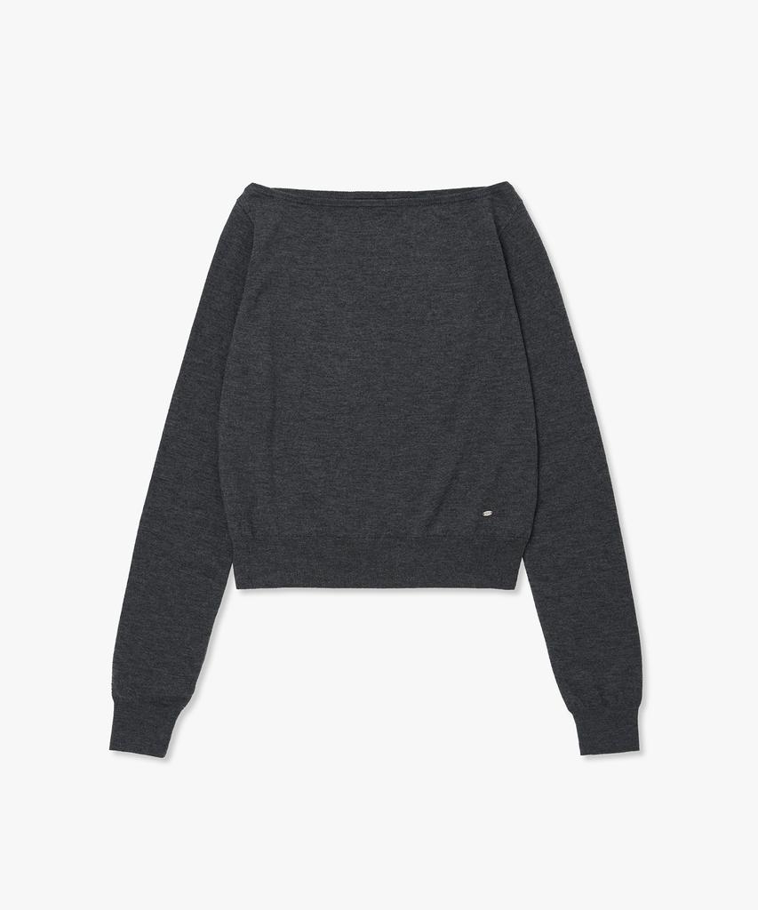 PLAC WOMEN Wool Blend Boat Neck Knit Top Melange Grey