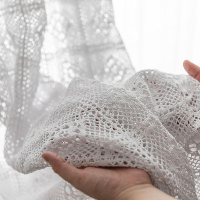 Polyester Cotton White Translucent Retro Hollow Out Curtain Finished North American Rural Fabric Floor Screen Bedroom Curtain