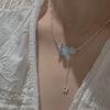 S925 Sterling Silver Niche Design Sense Clear Aquamarine Simple Collarbone Chain Korean Style Retro Flower Necklace