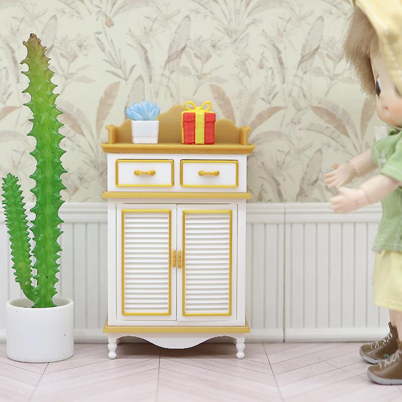 1/12 Dollhouse Mini Cabinet Cupboard Model Dollhouse Furniture Ornament Dolls House Living Scene Decoration Pretend Play Toys