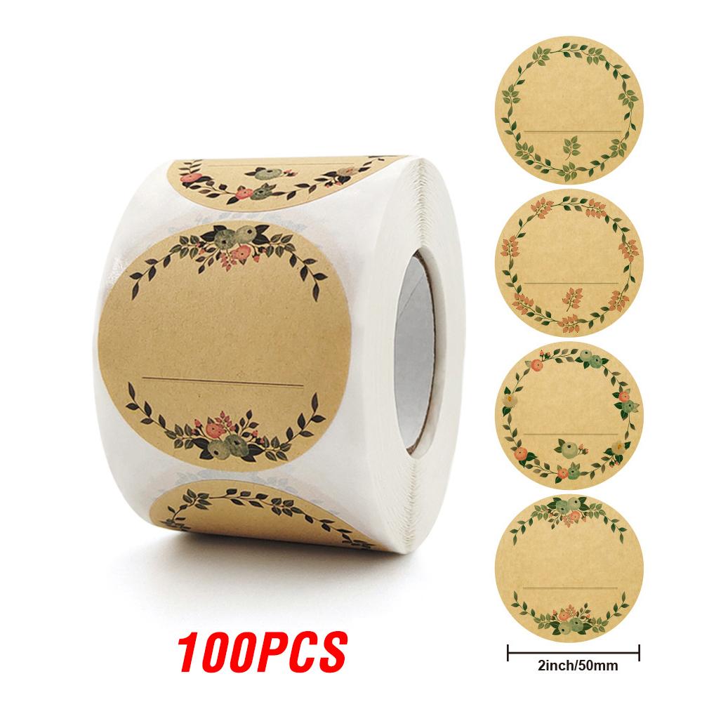 100-500 Pcs 2 Inch 5cm Kraft Paper Flowers Thank You Label Stickers for Gift Card Package Party Wrapping Baking Small Business