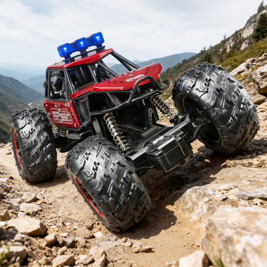 2.4g Remote Control Off-Road Alloy Car with Shock Absorbers, Climbing Fast Car with Music, Lights, and Spray, Children's Electric Rc T