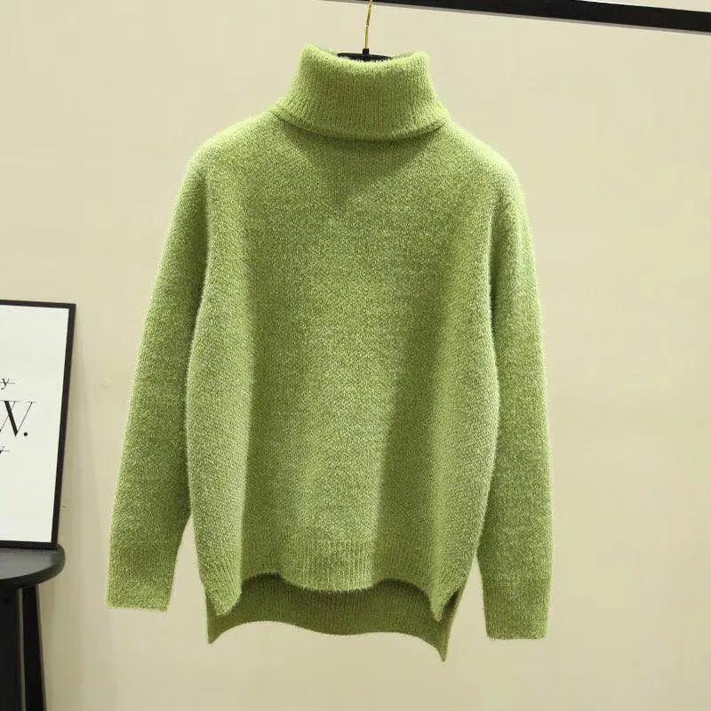 Women's Autumn Winter Large Size All-match Sweaters Female Loose High Collar Long Sleeve Warm Knitted Pullovers