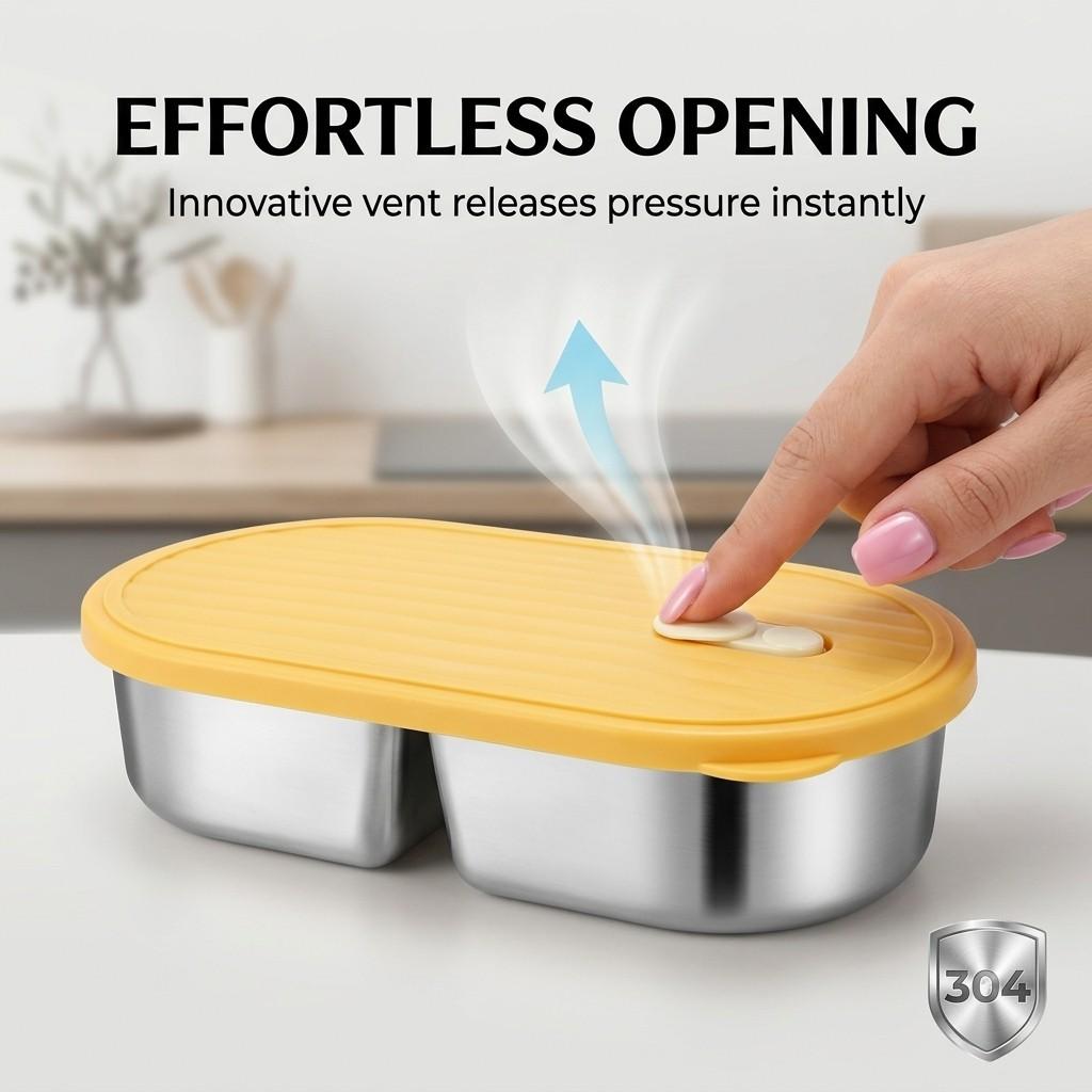 304 Stainless Steel Lunch Box With Sauce Box School Portable Sealed Divided Bento Box Fruit Salad Food Container For Students