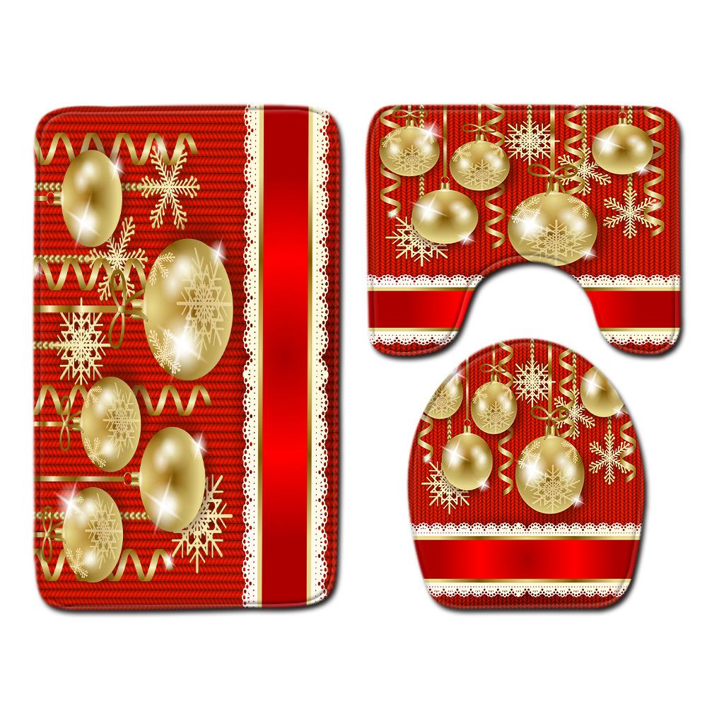 Christmas Bathroom Floor Mat Toilet Three-Piece Set