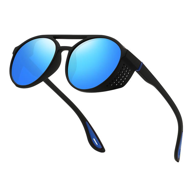 New Circular Steampunk Polarized Sports Sunglasses Trendy Double-Bridge Side-Cutout Shades Unisex Design for Fishing and Driving