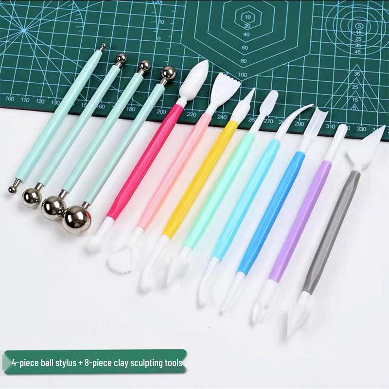 Super Light Clay Sculpting Tool Set: Knife, Pressing Board, Rolling Pin, and Needle Set for Polymer Clay DIY Figurines.