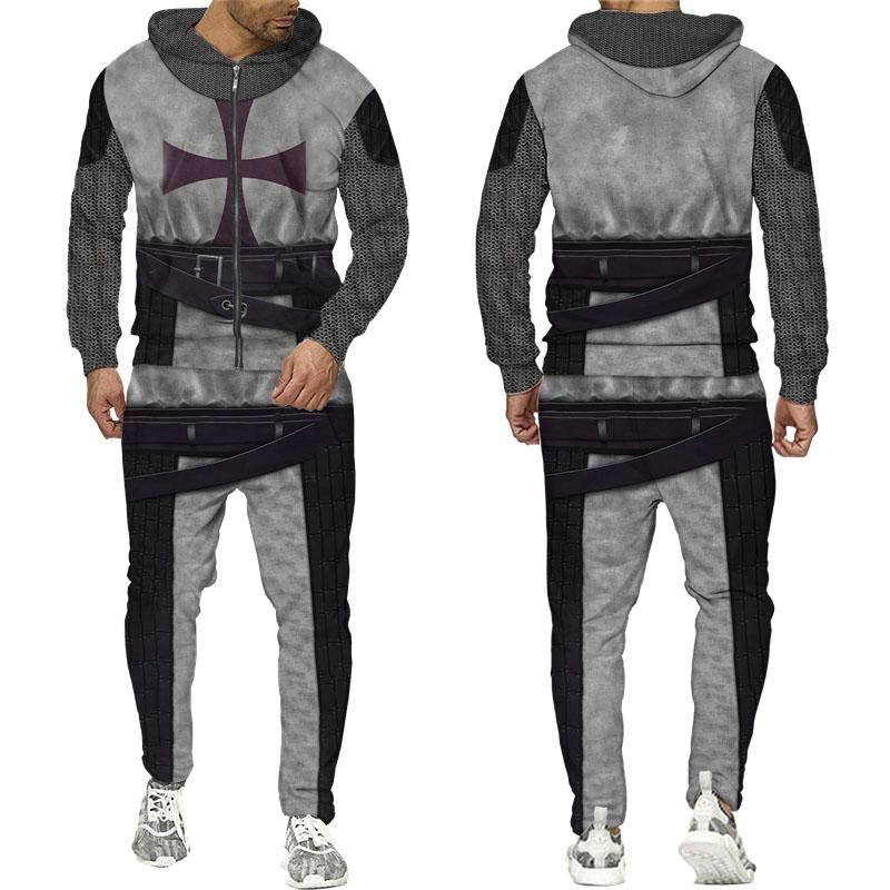 

Толстовка на молнии с 3D принтом рыцаря тамплиера/костюм, мужская крутая уличная одежда, спортивный костюм из 2 предметов, модный костюм 2023 года, средневековые доспехи, карнавальный костюм S