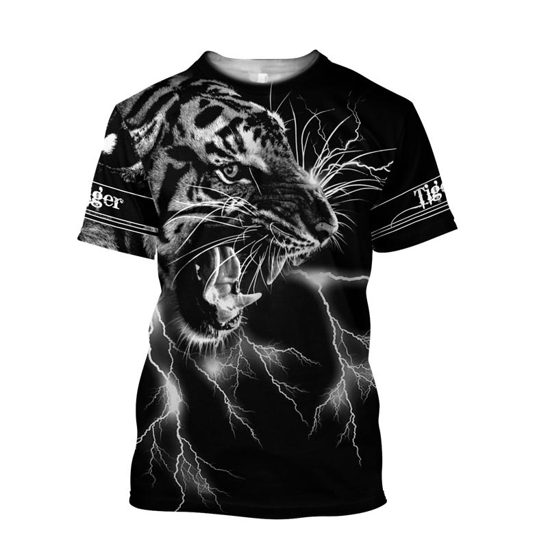Tiger 3D Harajuku Print Summer Fashion Popular Casual Men's Street Hip-Hop Crewneck Short Sleeve T-shirt Oversized Loose Top New