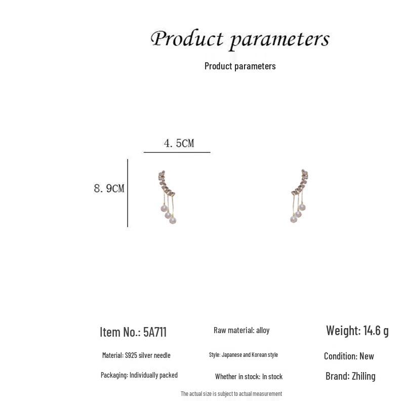 S925 Silver Zircon Tassel Earrings: Luxury Long Pearl Ear Clips for Women