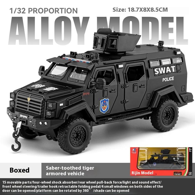 1:32 Saber Toothed Tiger Police Military Armored Vehicle Off Road Alloy Metal Diecast Model Car Collectibles Decorative Gifts