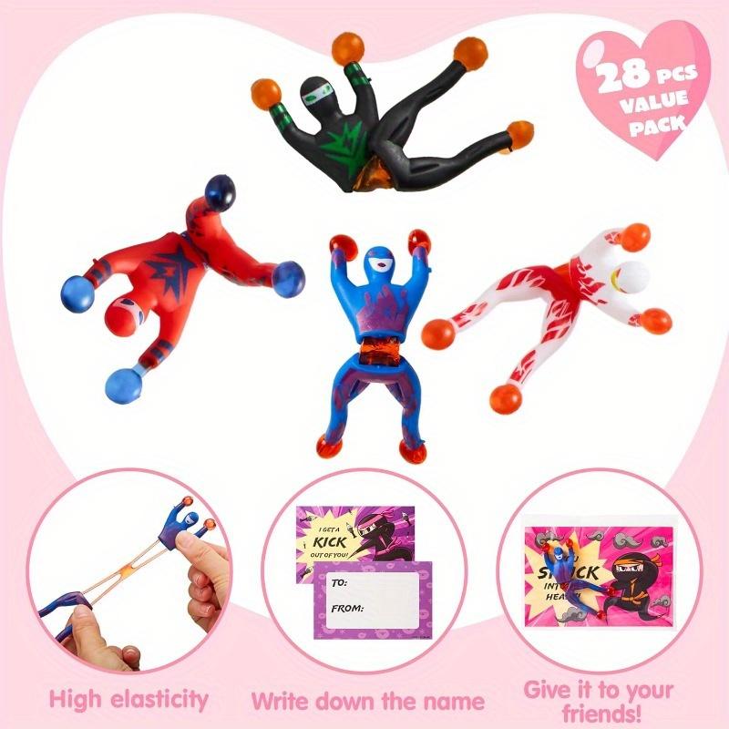 JOYFY 30 piezas de figuras de ninjas para escalar paredes adhesivas para el Día de San Valentín con tarjetas de regalo, juguetes antiestrés para niños, recuerdos de fiesta de San Valentín