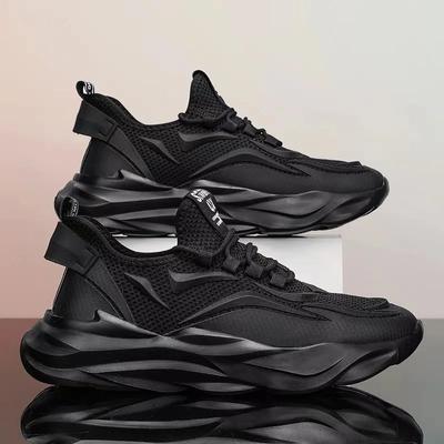 Men's Casual Sneakers 2025 Summer Black Men Sneakers Fashion Mesh Thick Sole Basic Breathable Wear-resistant Running Shoes Man