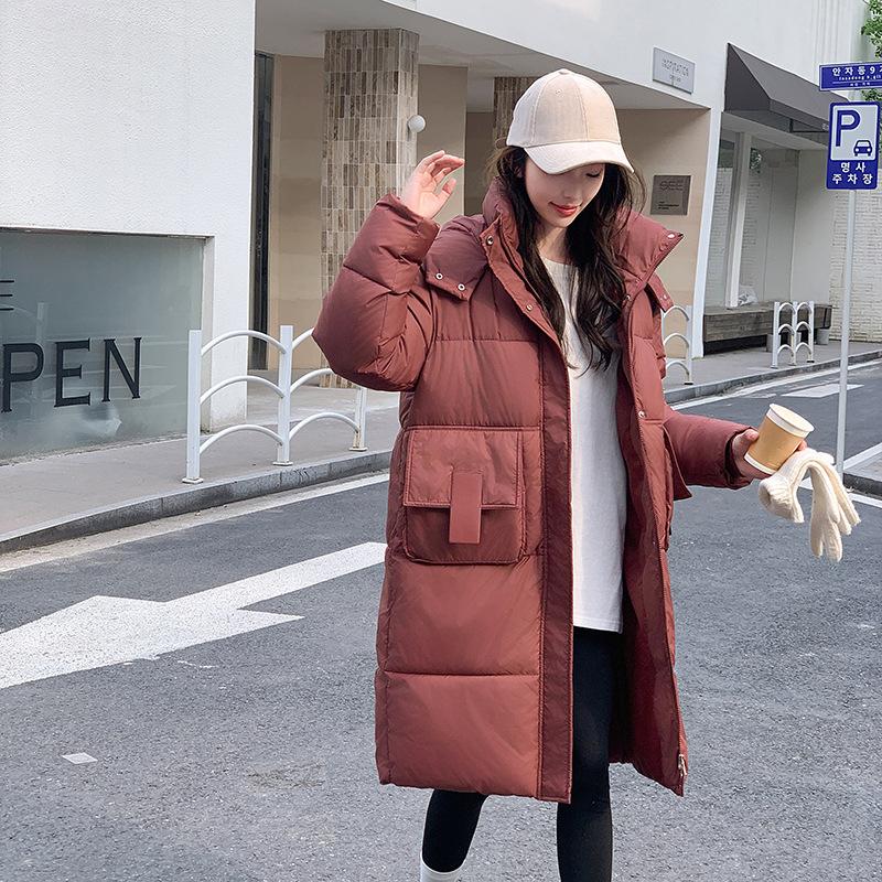 Down and Padded Jacket 2025 Winter New Korean Version of Over-the-knee Long Padded Jacket Women's Loose Thickened Jacket Hooded Cotton Jacket