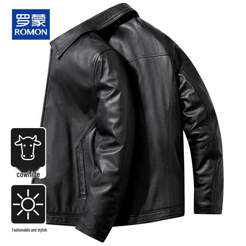 

ROMON Men s Thickened Genuine Cowhide Leather Jacket with Silk Lining 2XL