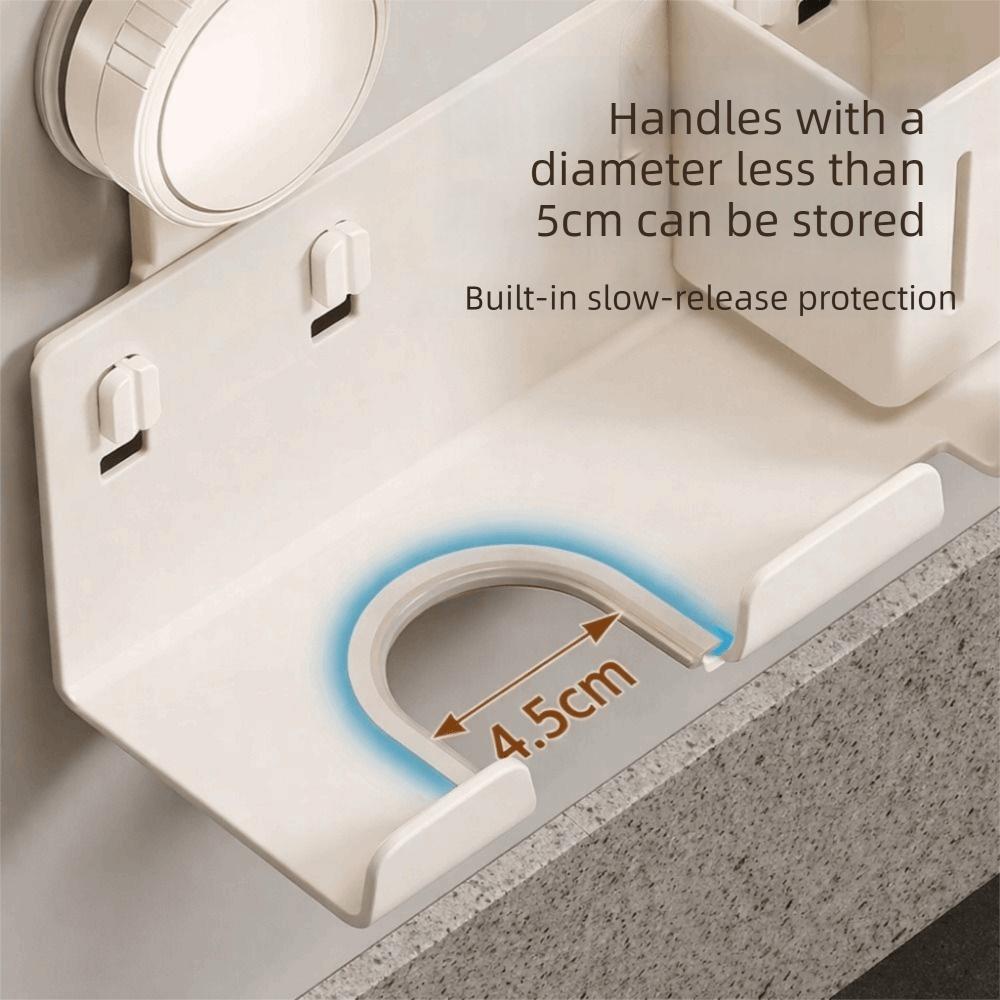 Carbon Steel Suction Cup Hair Dryer Holder No-Drill Large Capacity Hair Dryer Storage Rack Wall Mounted Space Saving