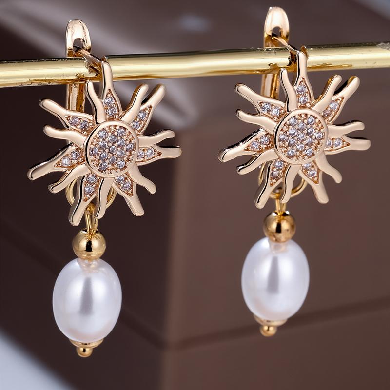 

Модные серьги-подвески в виде цветка солнца для женщин, искусственный жемчуг, циркон, висячие серьги, свадебные украшения для ушей белый/золотой