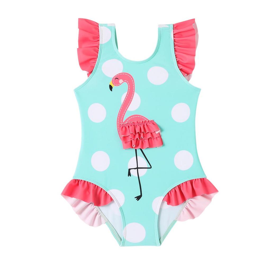 2025 Neuer Mädchen Flamingo 3D Rüschen Einteiler Badeanzug