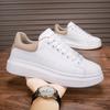 Men White  Heel Contrast Platform Skate Sneakers Smooth Leather Thick Layered Sole Waterproof Daily Street Casual Board Shoes